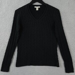 Fairway & Greene Sweater Womens Small Black Cable Knit V Neck Pima Cotton Golf